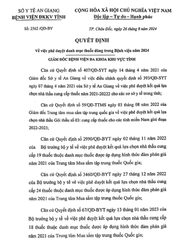 danh muc thuoc dung trong benh vien nam 2024